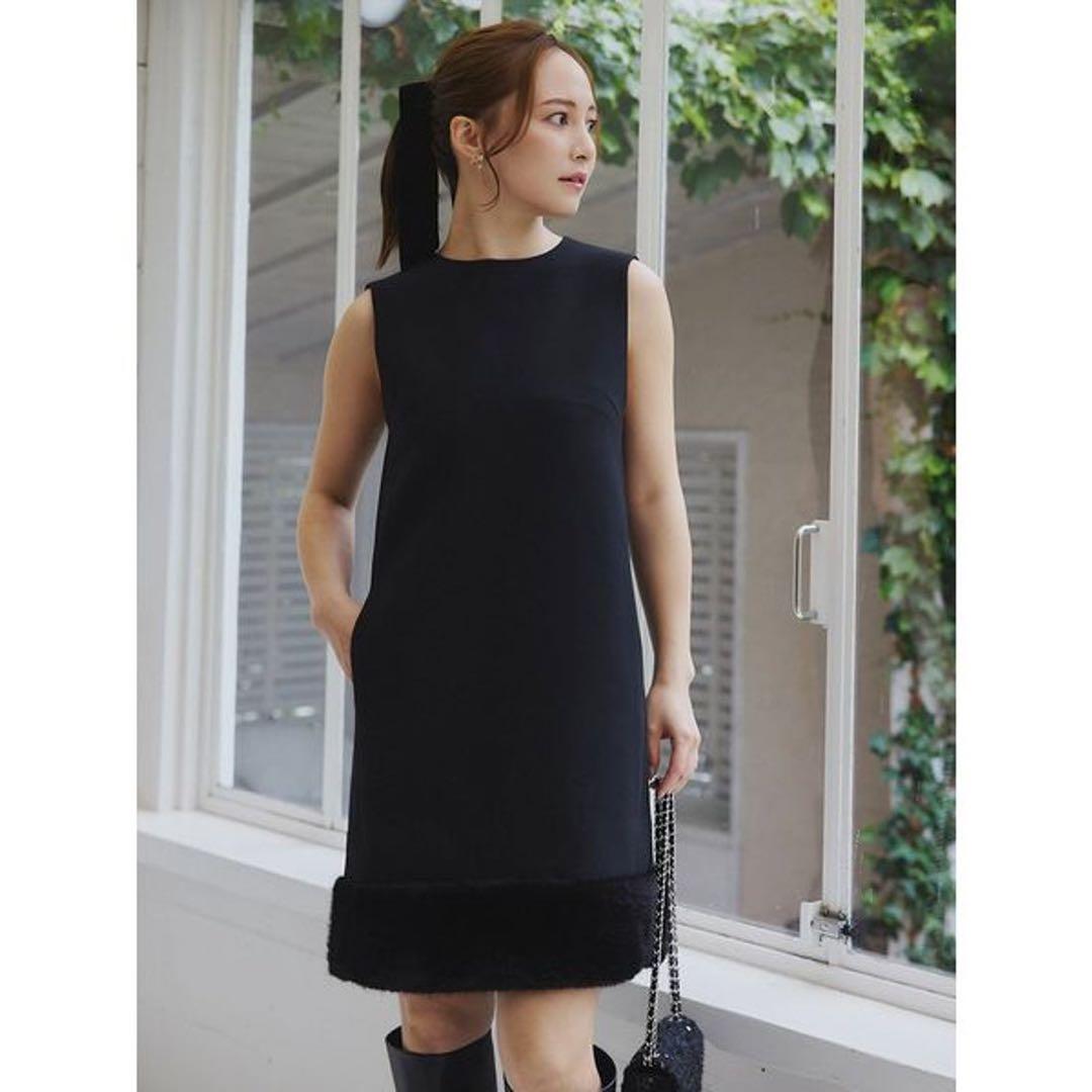 【現行品・美品✨】CELFORD セルフォード　裾ファーミニワンピース ブラック