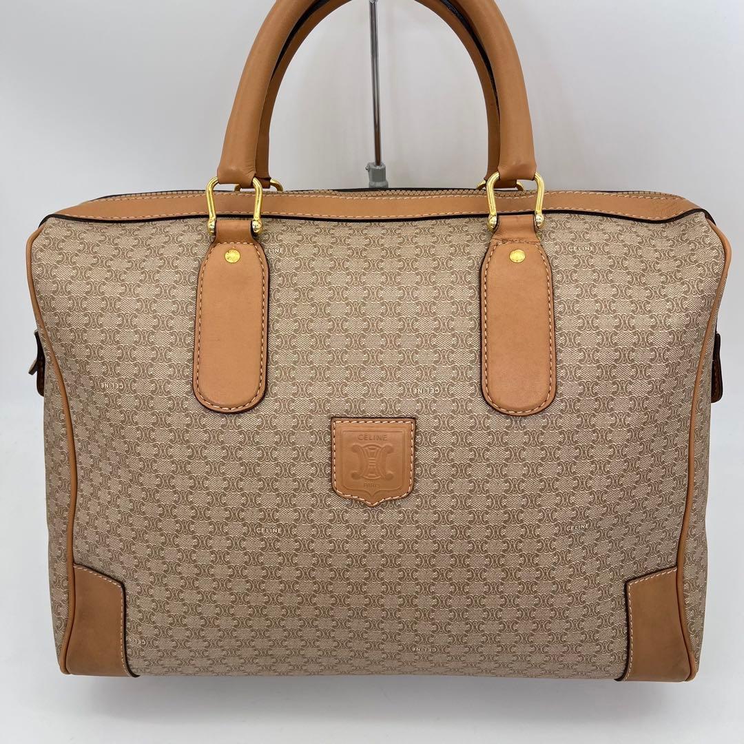 CELINE ボストンバッグ 手提げ ホワイトマカダム柄 トリオンフ 大容量