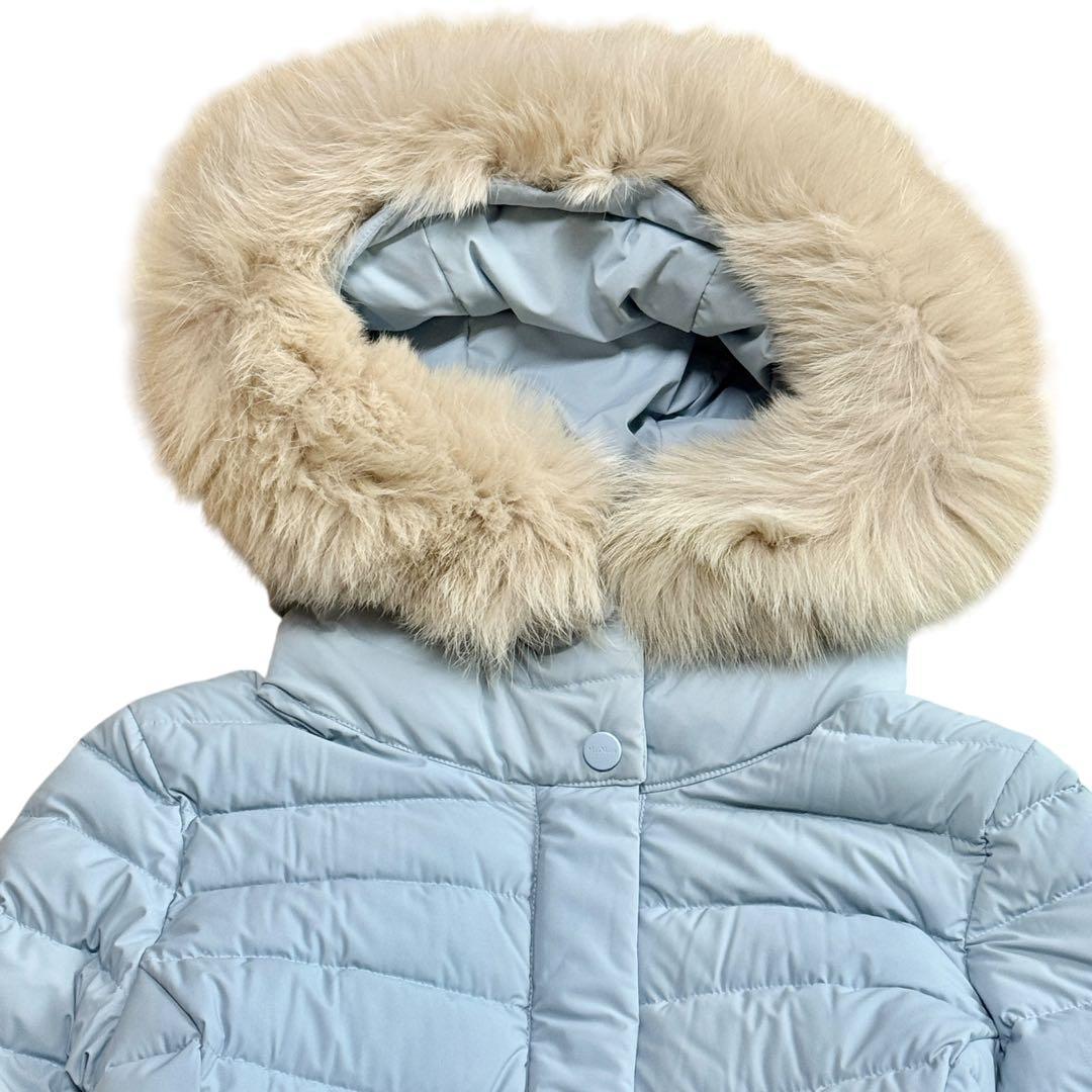 R*I様 良品 MaxMara ストレッチ ダウンコート水色 フーデット ファー