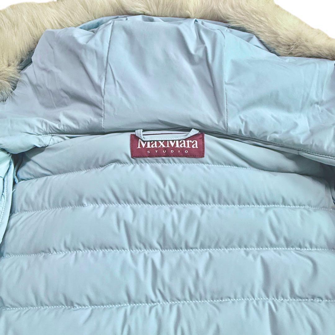 R*I様 良品 MaxMara ストレッチ ダウンコート水色 フーデット ファー