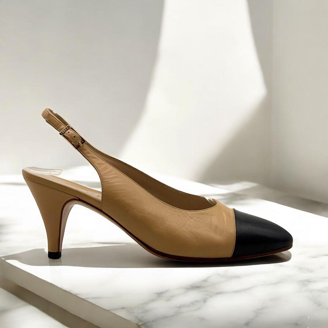 CHANEL シャネル バイカラー パンプス レザー ヴィンテージ 本革 34