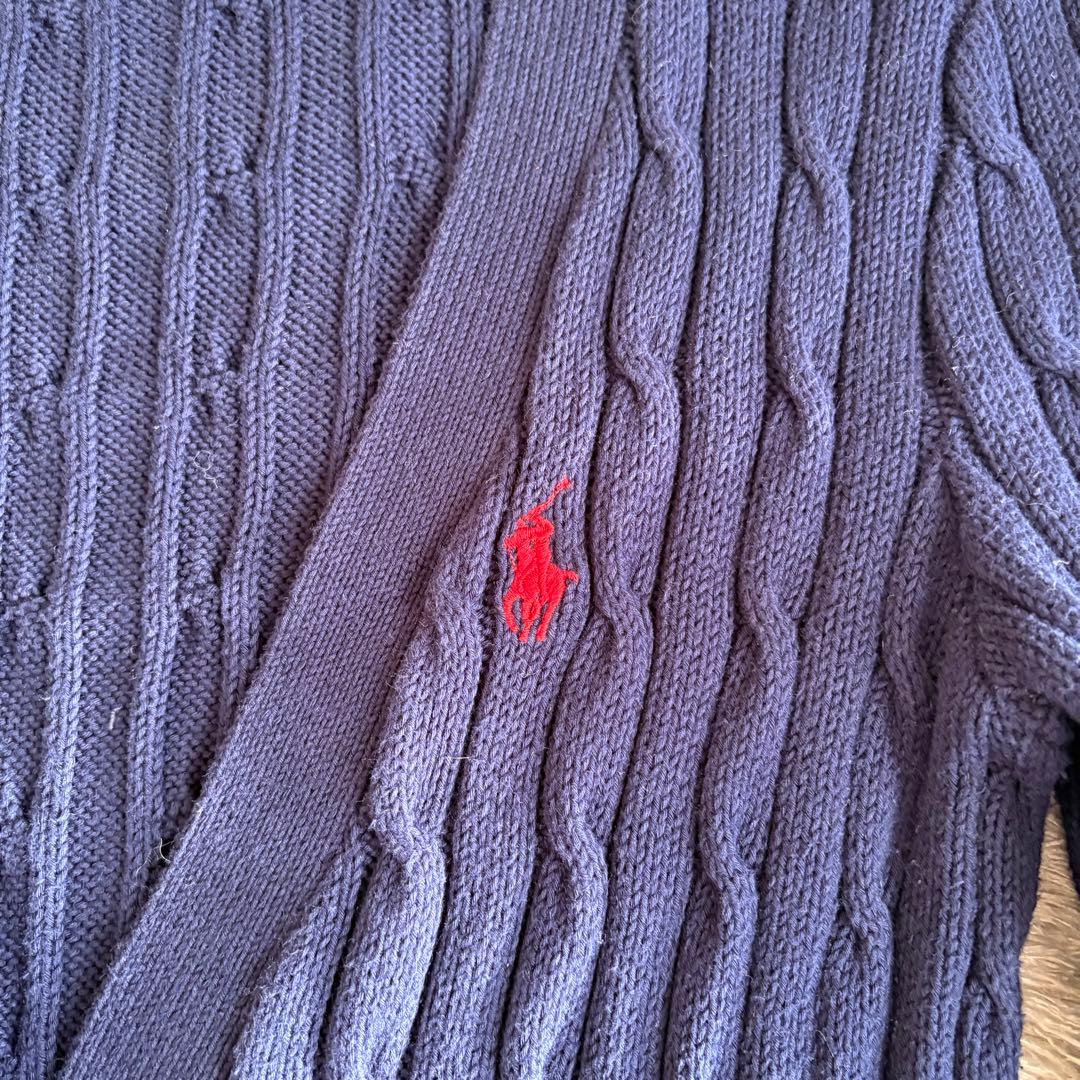 数回着 ラルフローレン コットンケーブルニットカーディガン ネイビー 定番