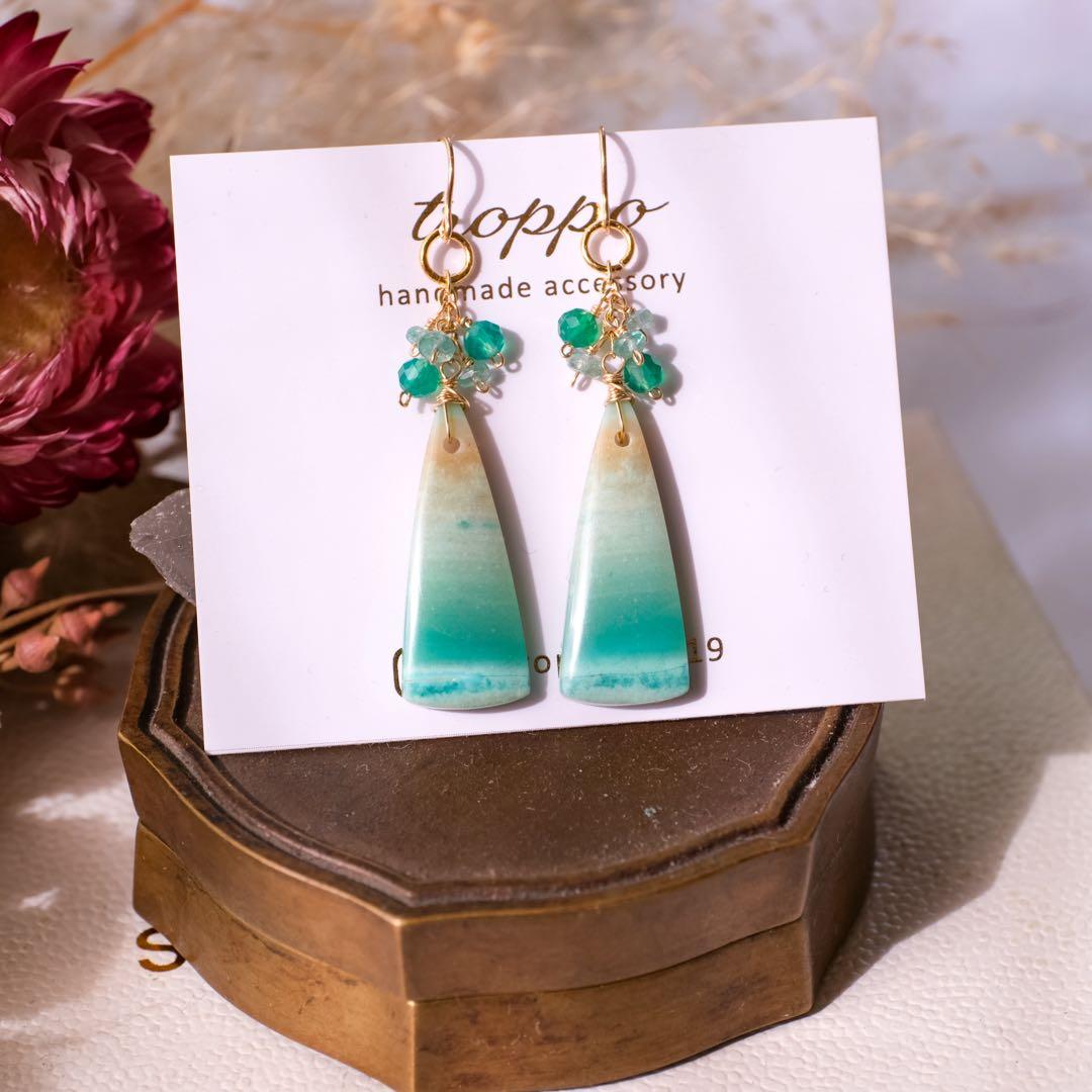 ハニーフラット ♦︎14kgfブルーオパライズドウッドピアス