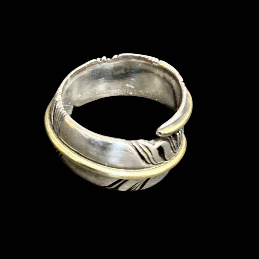 【良品】 SAAD サード リング シルバー 925 フェザー ツイスト メンズ