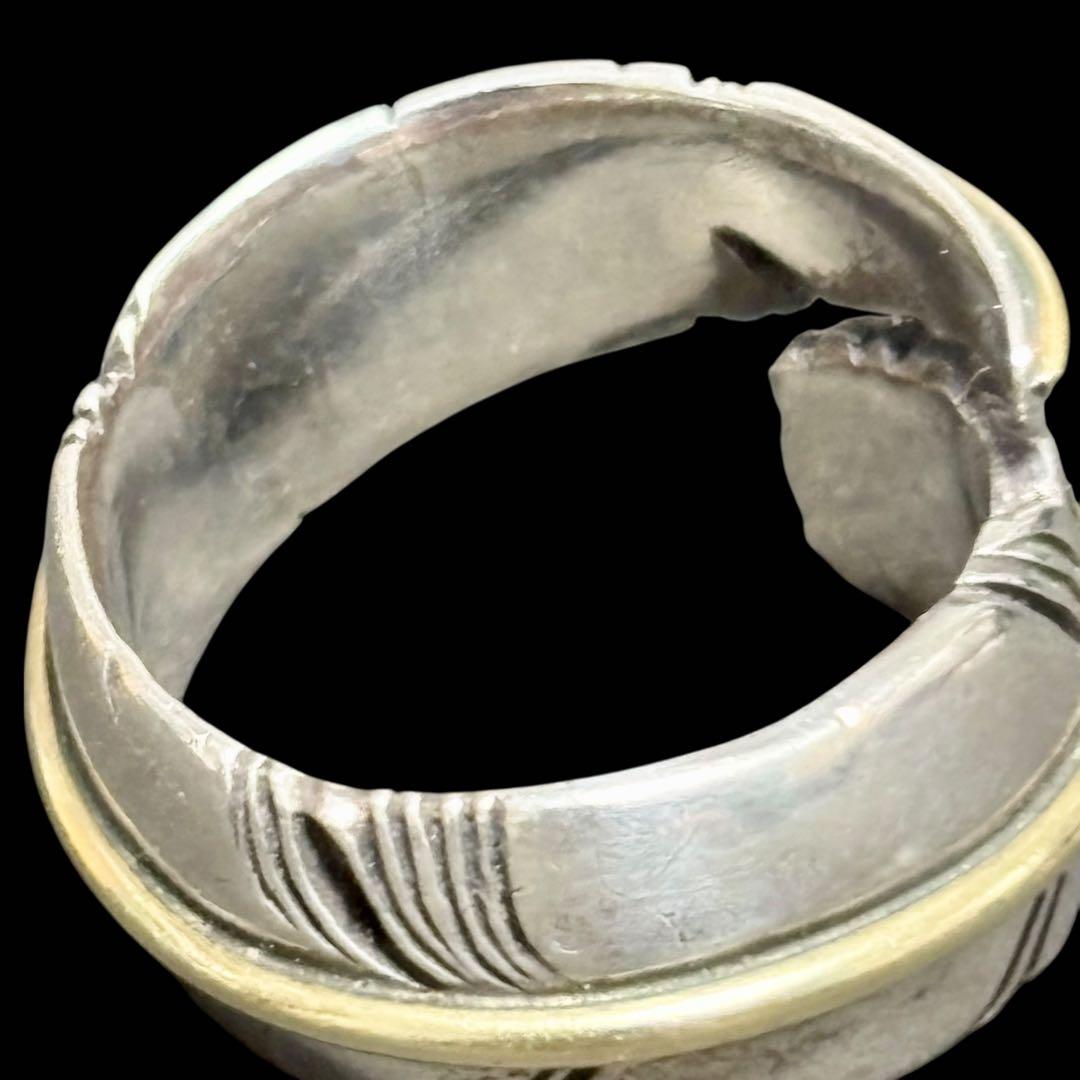 【良品】 SAAD サード リング シルバー 925 フェザー ツイスト メンズ