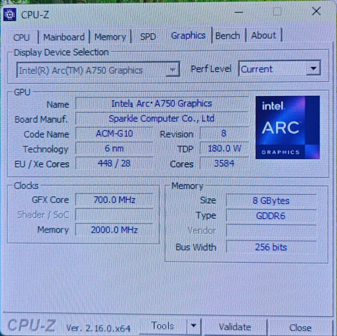 Intel ARC A750 8gb グラフィックボード