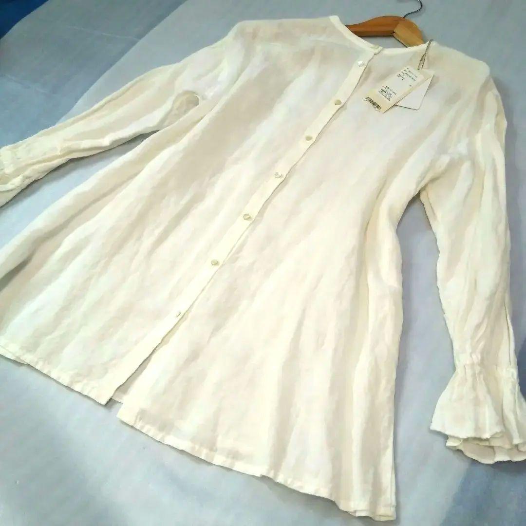 タグ付き　ネストローブ　リネン近江晒しラッフル袖2wayブラウス 　白