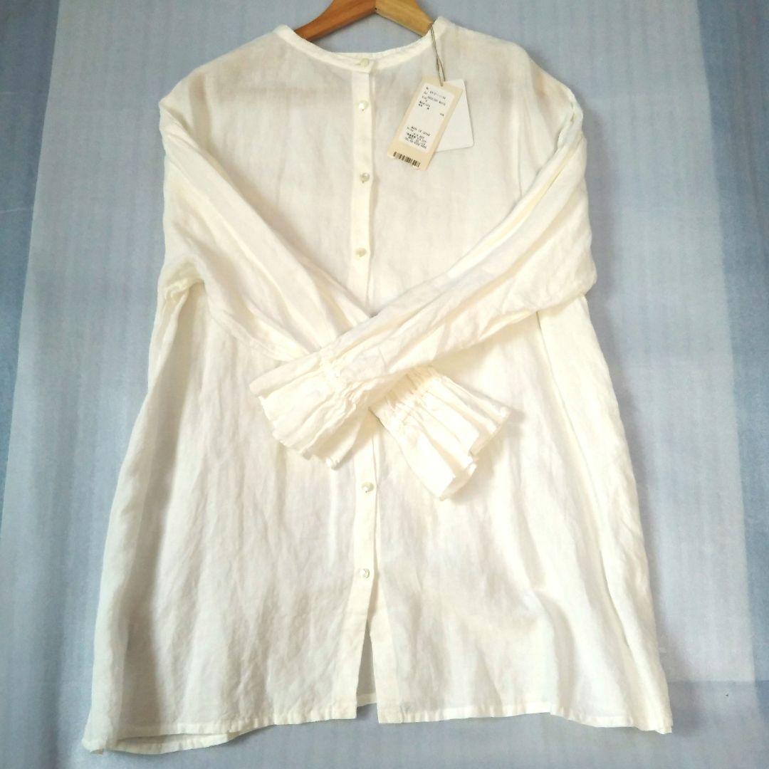 タグ付き　ネストローブ　リネン近江晒しラッフル袖2wayブラウス 　白