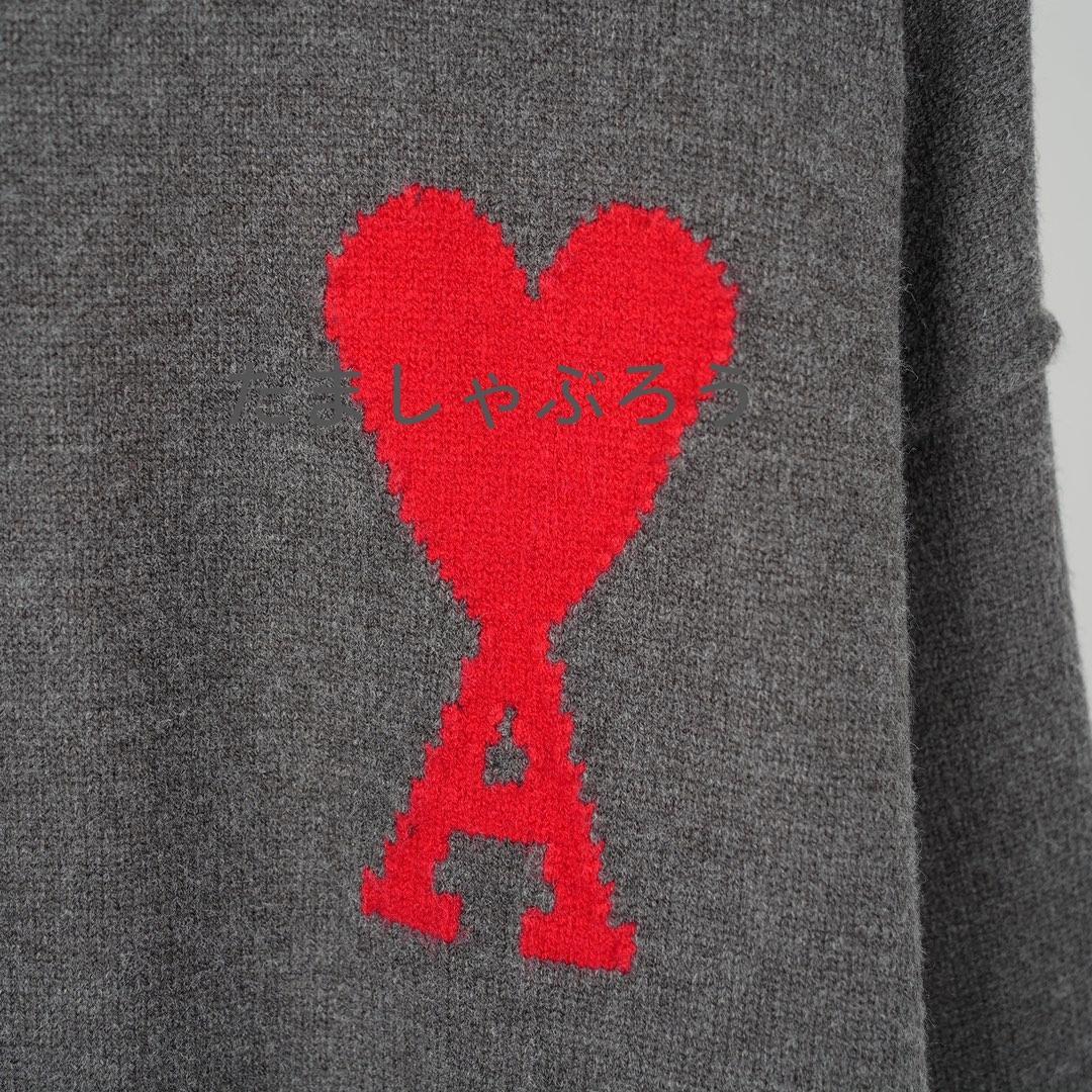 AMI PARIS ハート刺繍 クルーネックニットセーター 秋冬 ユニセックス