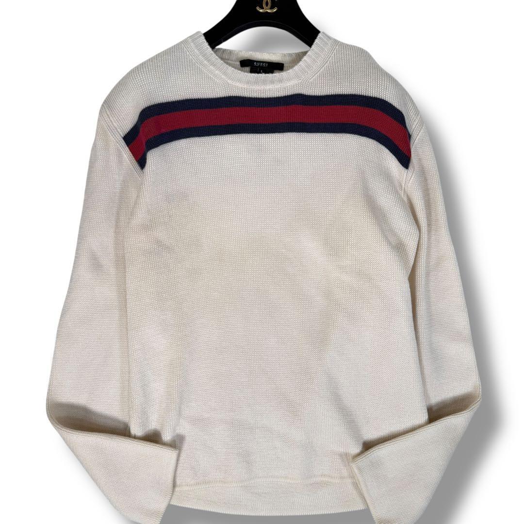GUCCI グッチ シルク混 シェリーライン ニット セーター アイボリー L