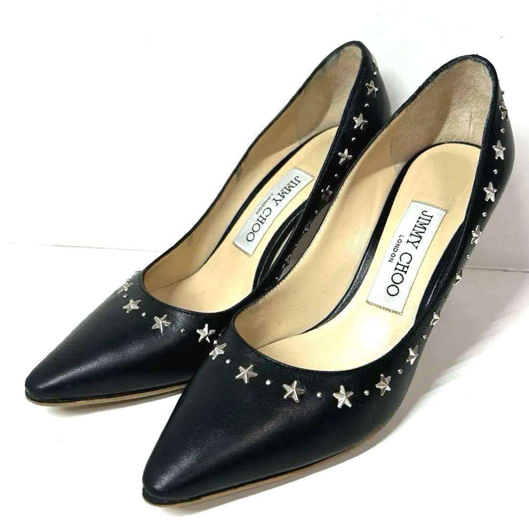 極美品　JIMMY CHOO スタッズ　パンプス ブラック35 1/2