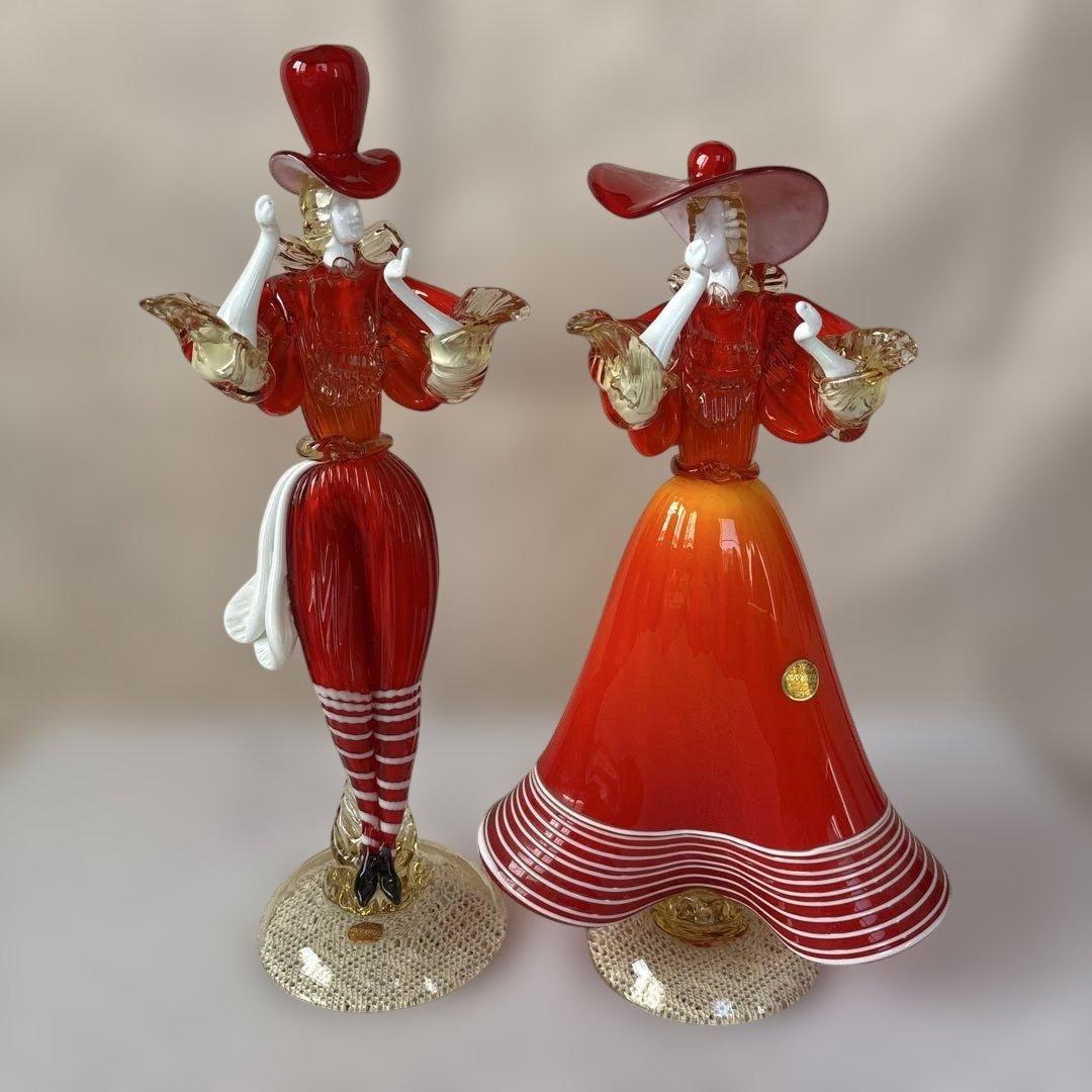 ベネチアングラス　ペア人形　ムラーノ　アンティーク
