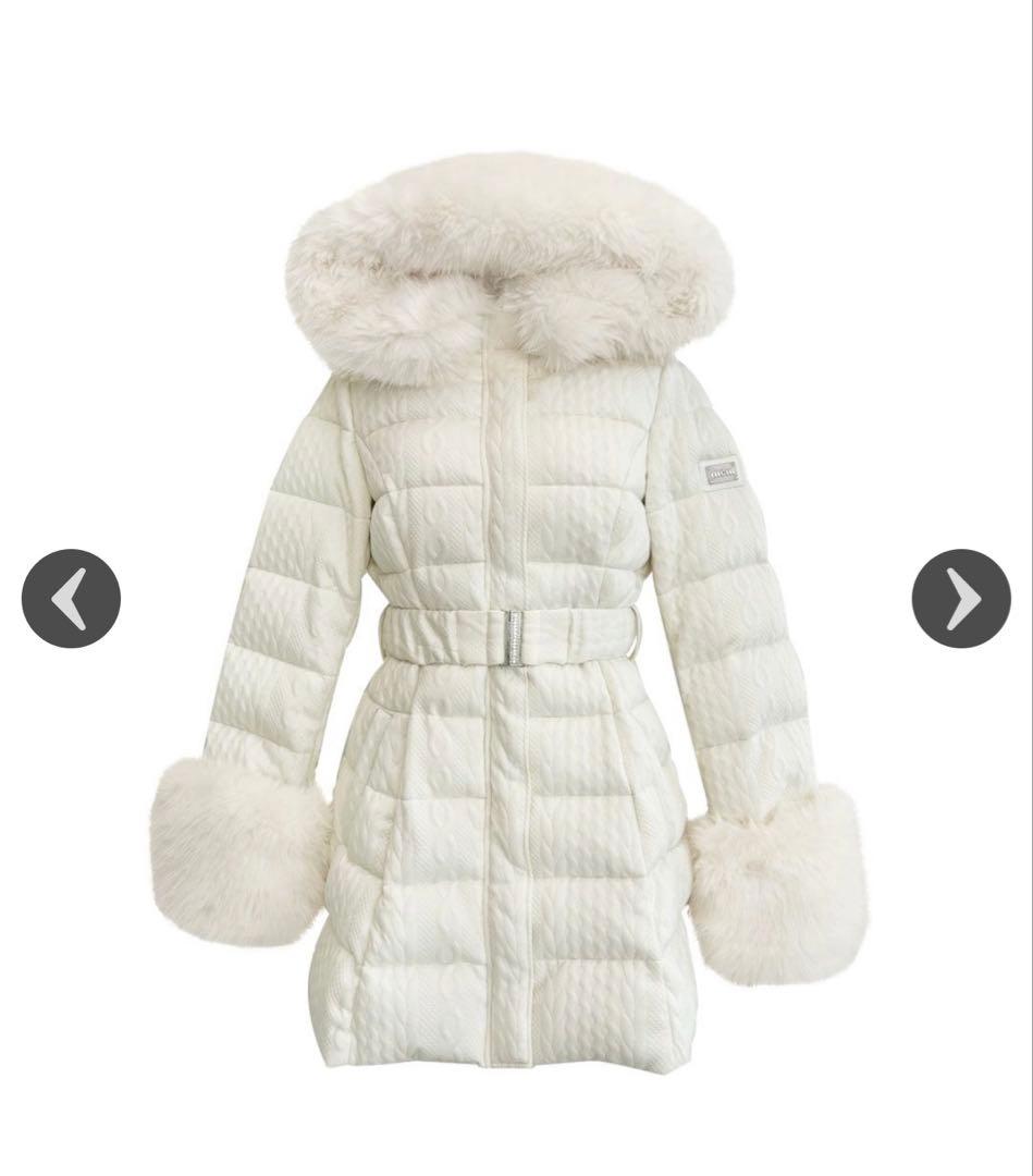 ミシェルマカロン ケーブル柄ベルトダウンコート アイボリー フリーサイズ