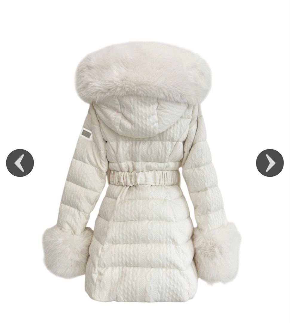 ミシェルマカロン ケーブル柄ベルトダウンコート アイボリー フリーサイズ