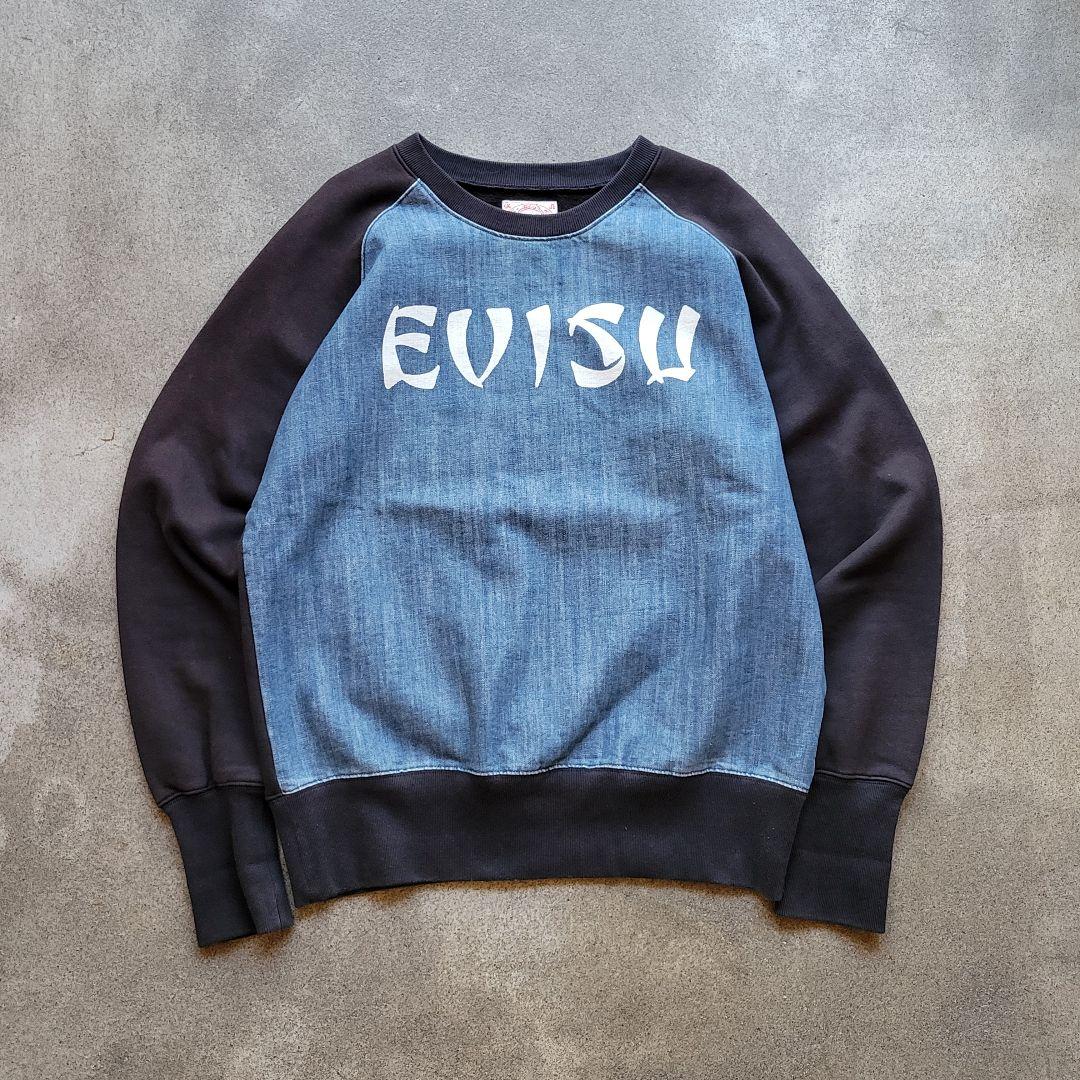 スッパマン様EVISU 廃盤モデル デニム切り替え スウェット ラグランスリーブ