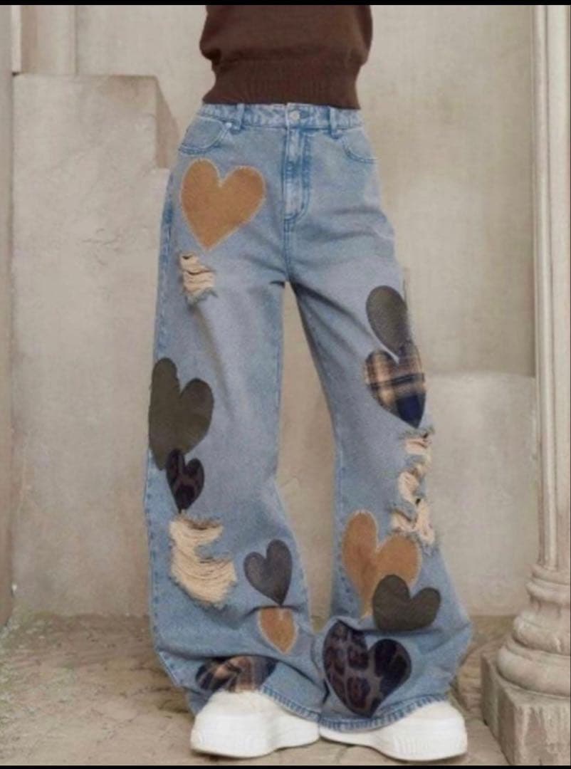 ✨✨ダーリッチランダムハートパッチワークデニムパンツ S