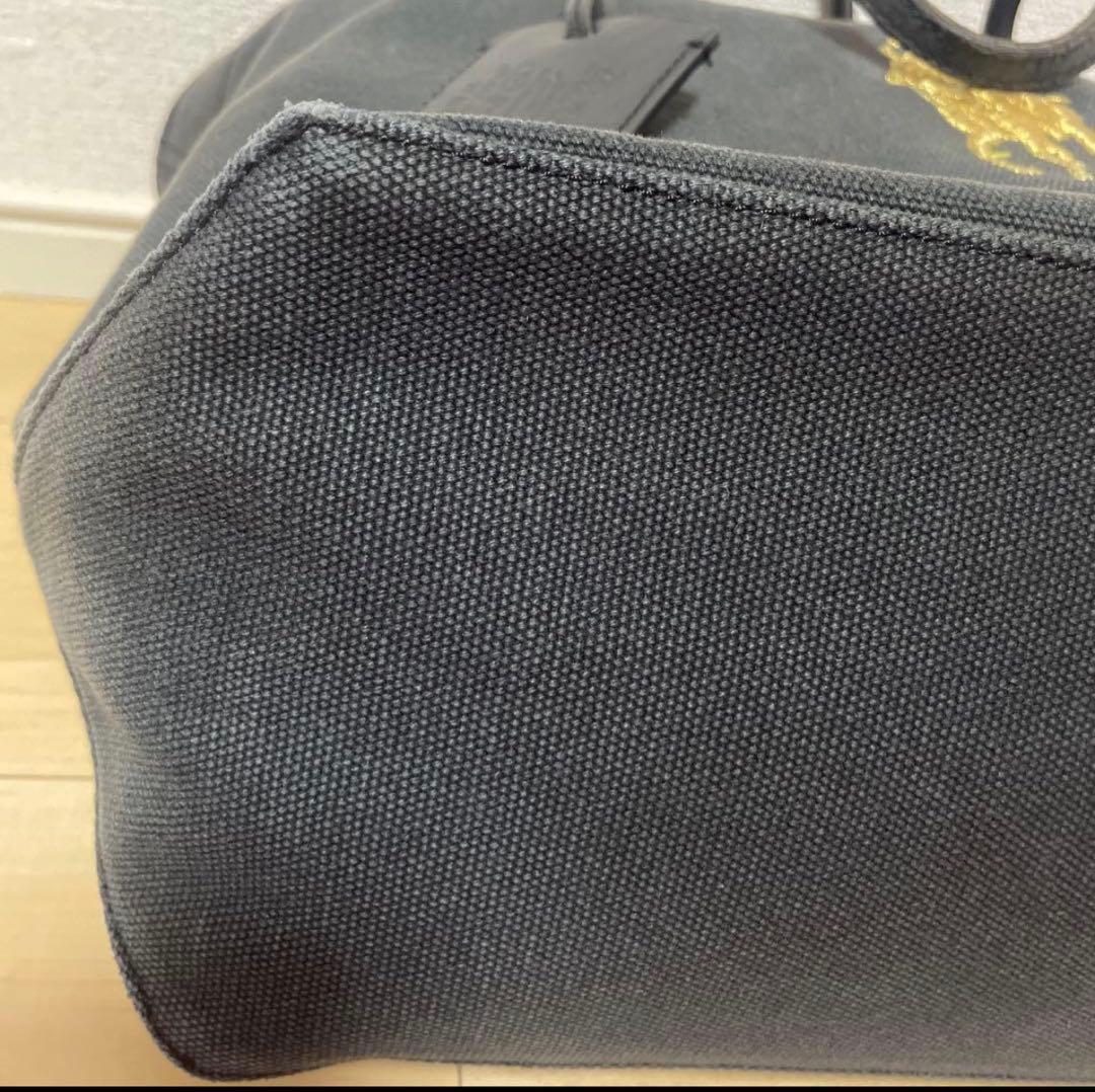 希少 RALPH LAUREN トートバッグ レザー キャンバス ゴールド刺繍