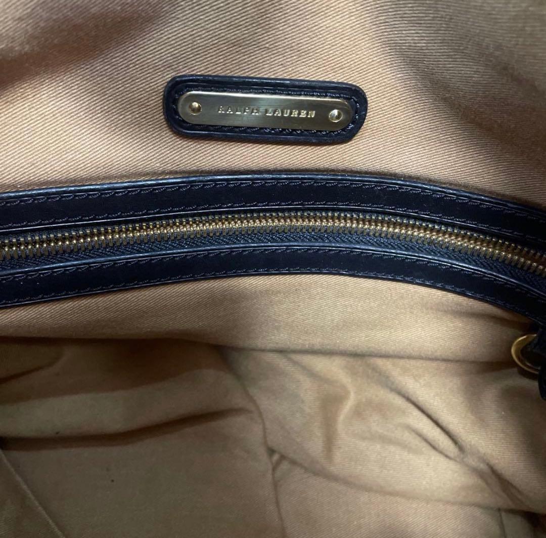 希少 RALPH LAUREN トートバッグ レザー キャンバス ゴールド刺繍