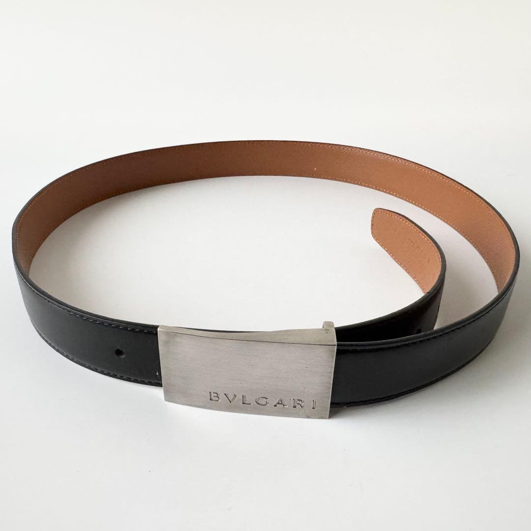 【極美品】BVLGARI　ベルト　シルバーバックル　レザー　ブラック