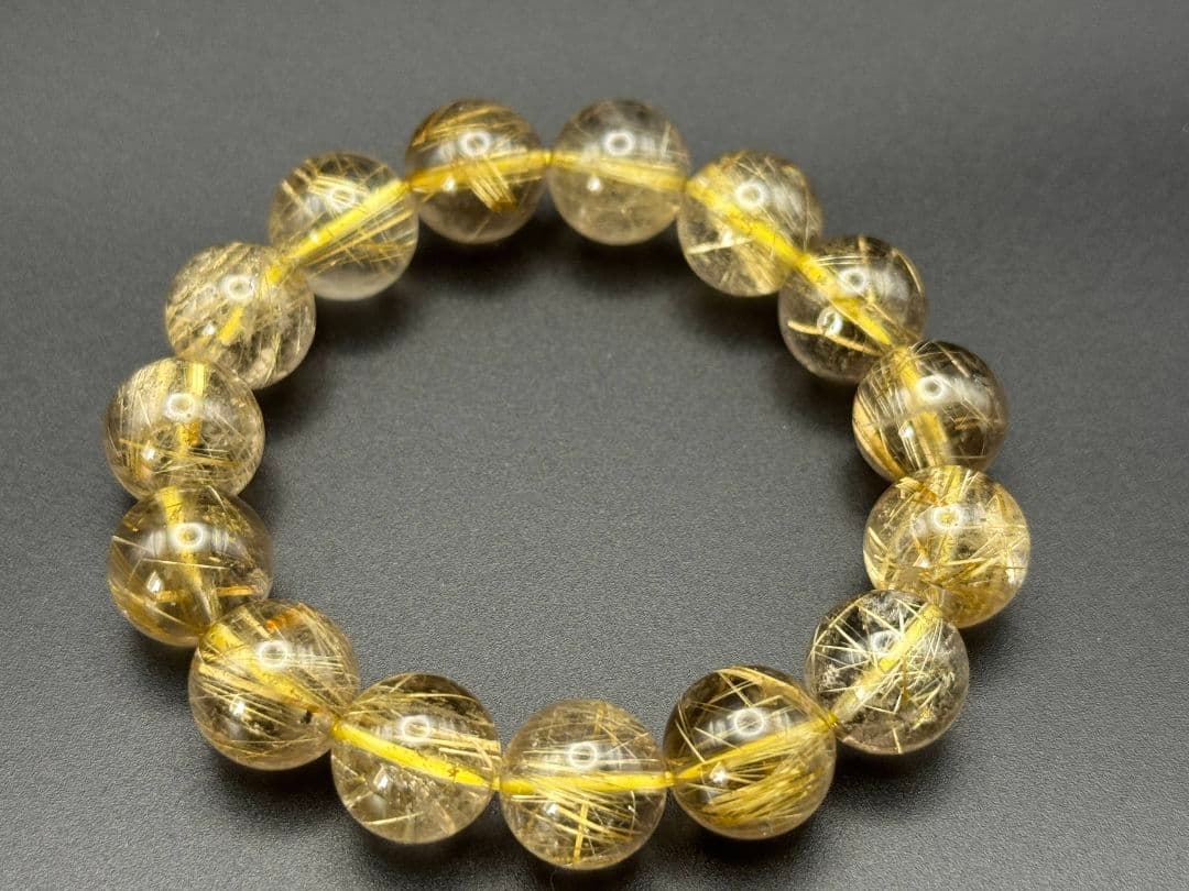 【ゴールド ルチル クォーツ】 天然 ブレスレット12mm 16cm 鑑別書付