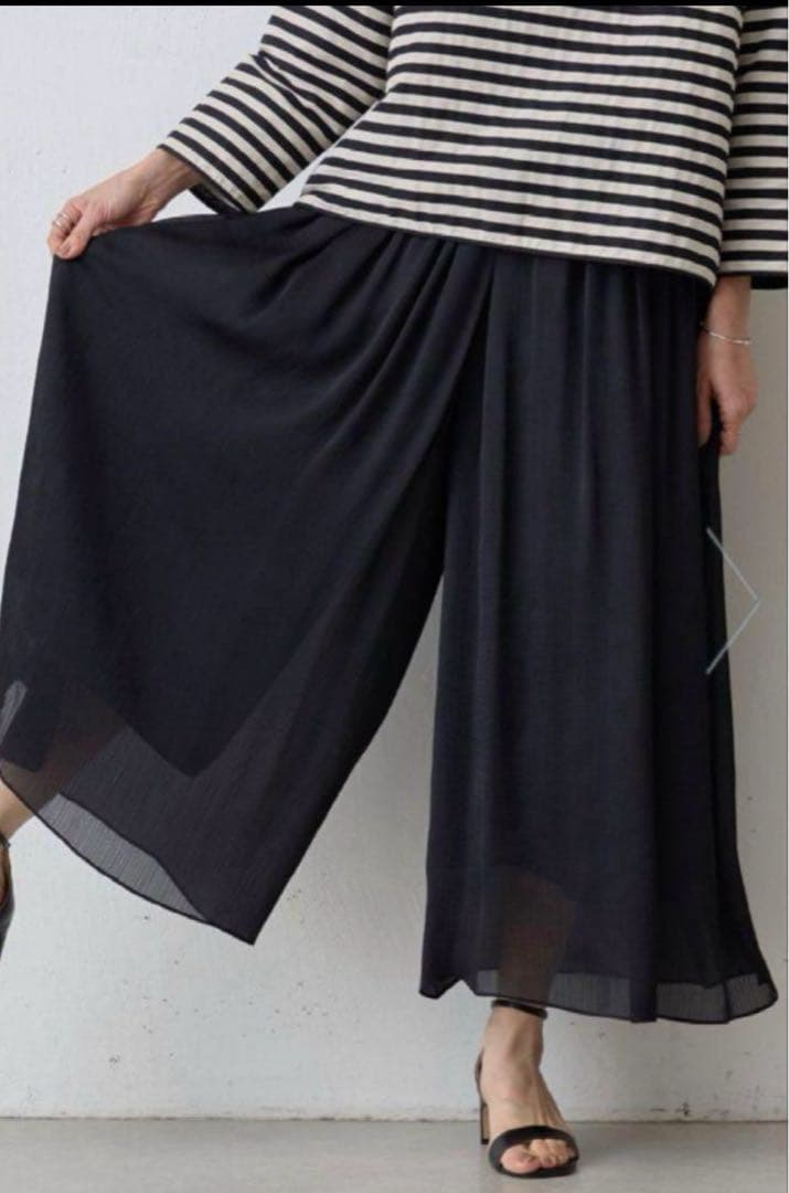 BEARDSLEY NEWシワシフォンギャザーパンツ黒s ビアズリー