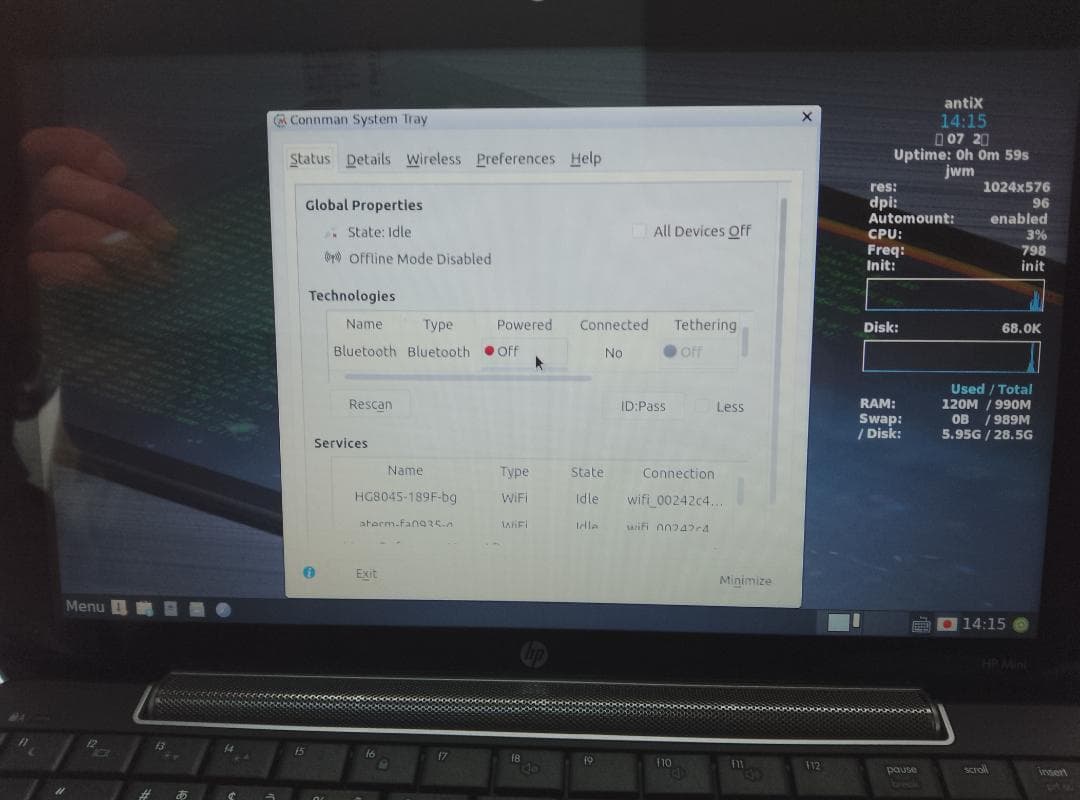 軽量ノートPC HP mini 1000 linux antiX インストール済