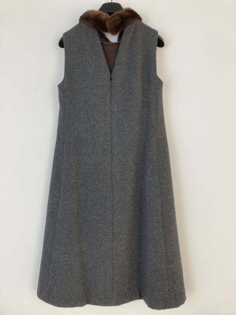 FOXEY ミンク襟付きノースリーブ ワンピース 38