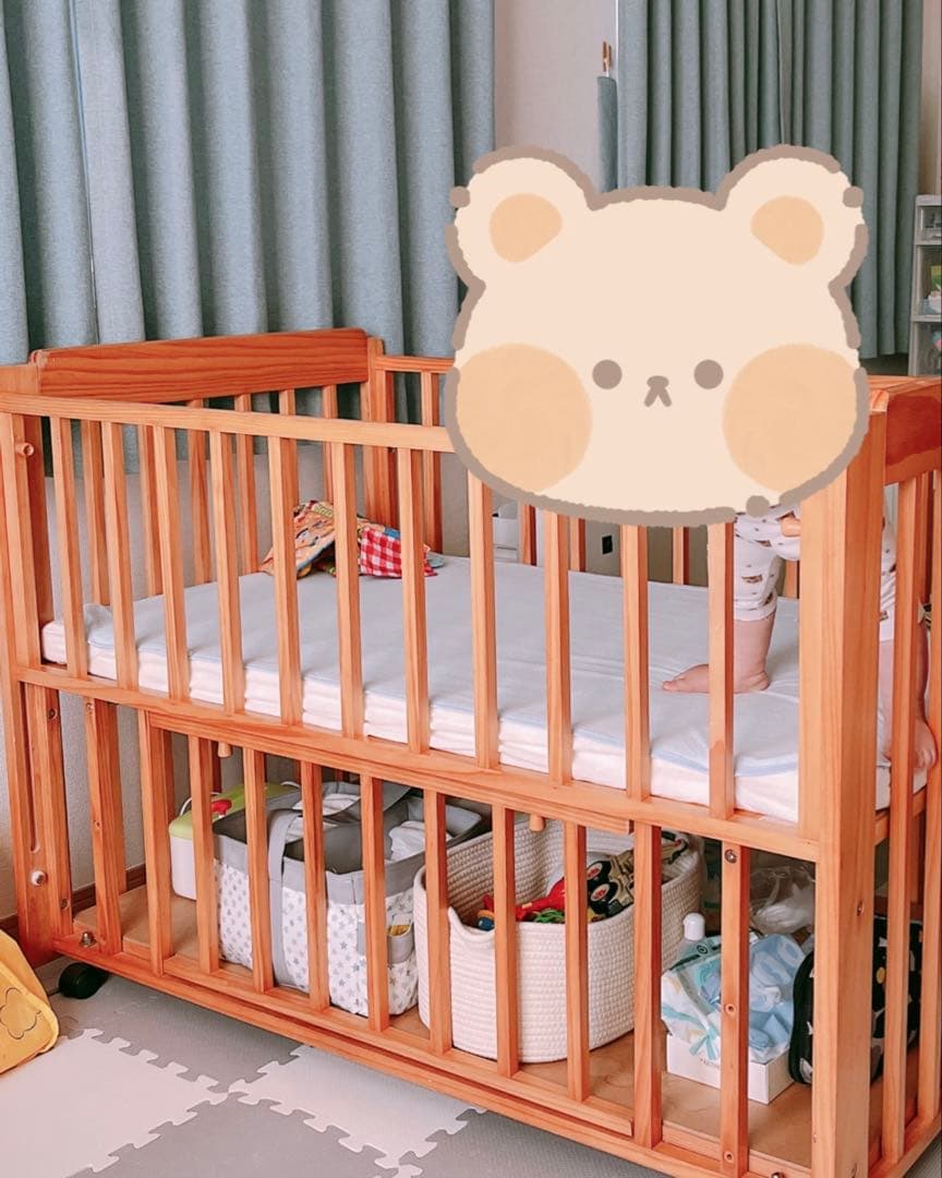【組み立て式】KATOJI 木製ベビーベッド キャスター付き