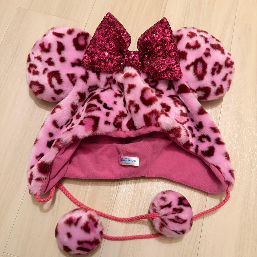 ディズニーリゾート ミニーマウス ヒョウ柄 ピンク ファンキャップ