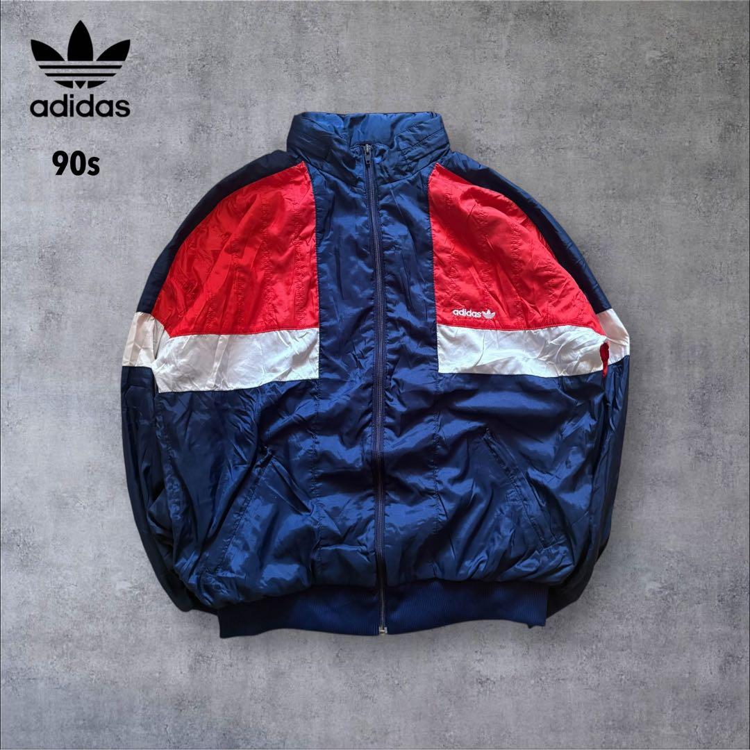 90s adidasトレフォイル刺繍切替ナイロン ジャケットマルチカラーO25