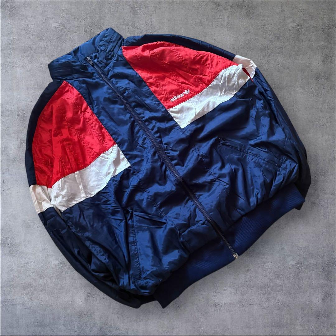 90s adidasトレフォイル刺繍切替ナイロン ジャケットマルチカラーO25