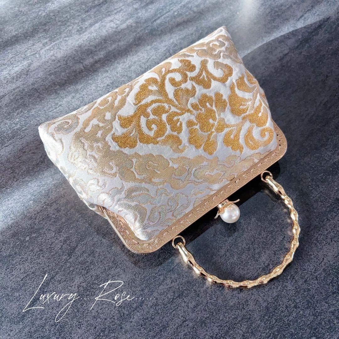 １月の新作♡京都西陣服部織物　最高級格の高い伝統柄絹の煌めき上品ゴールド帯バッグ