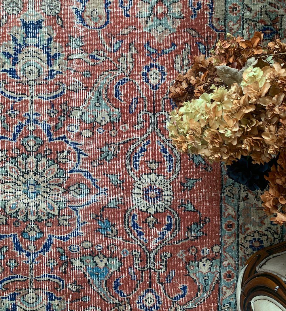 超大判　トルコヴィンテージラグ　234× 132 テラコッタオレンジ　ボタニカル