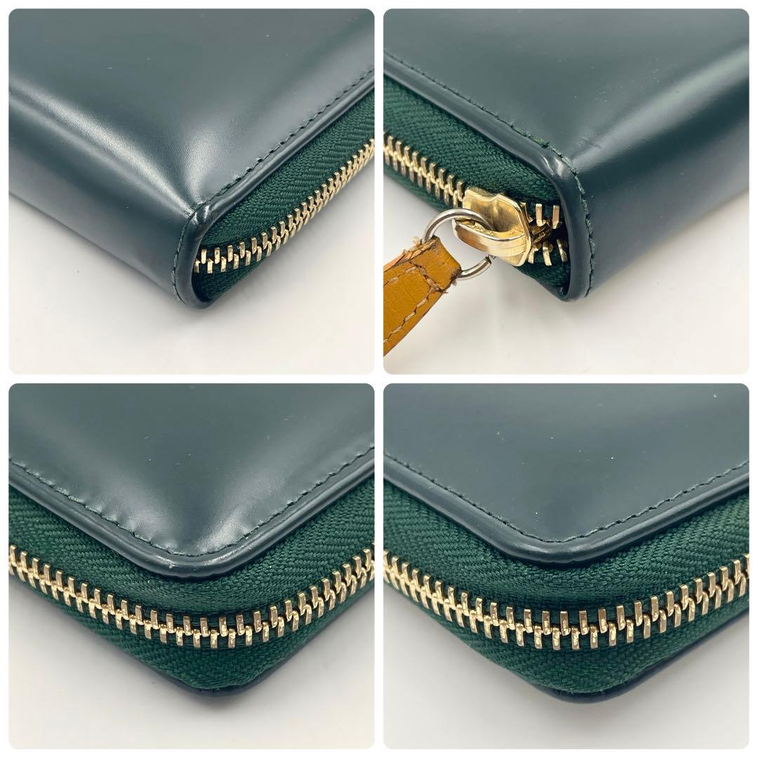 ETTINGER エッティンガー ラウンドファスナー 長財布 レザー 緑オレンジ