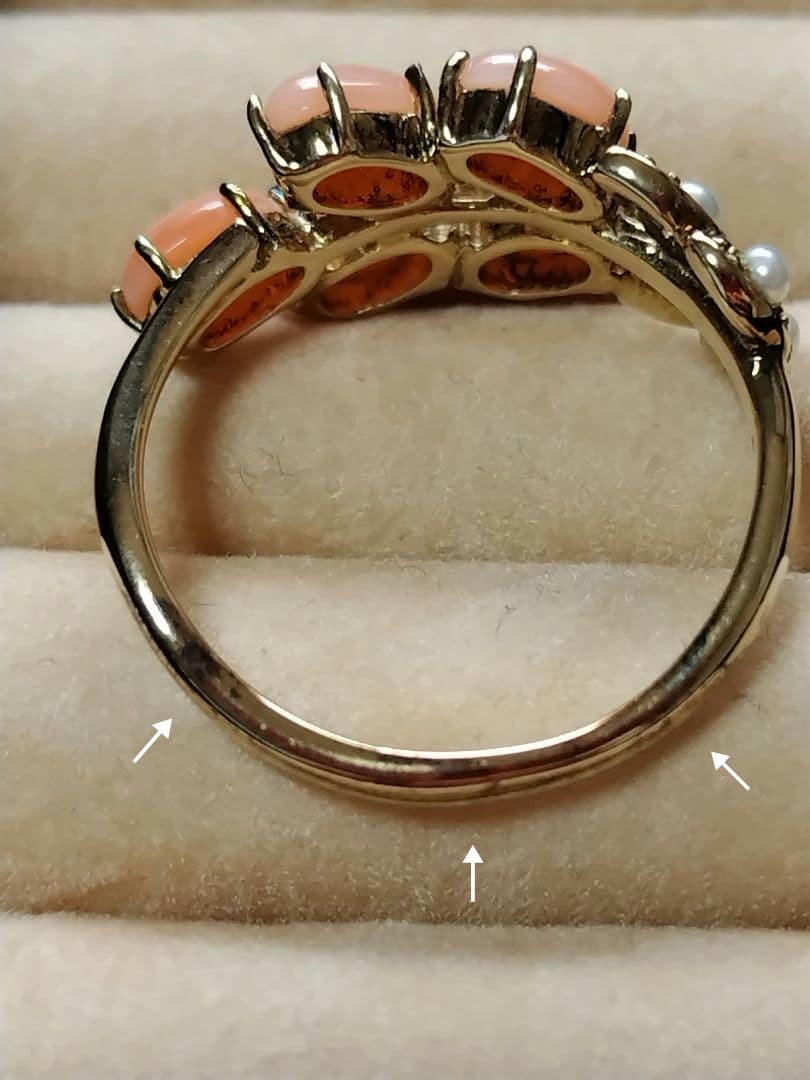 [未使用品] 碌山 リング 珊瑚 シードパール 17号