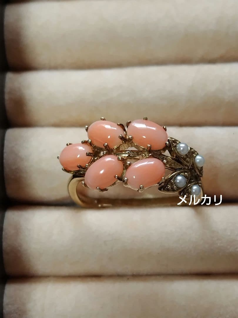 [未使用品] 碌山 リング 珊瑚 シードパール 17号