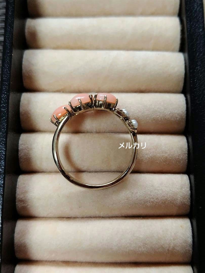 [未使用品] 碌山 リング 珊瑚 シードパール 17号