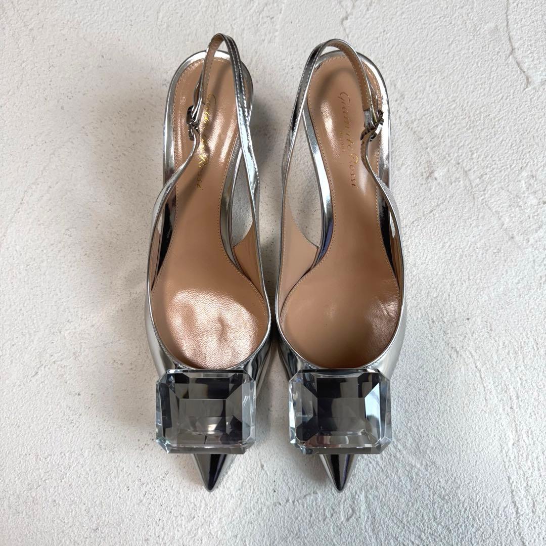 24SS ジャンヴィトロッシ JAIPUR SLING 宝石パンプス シルバー