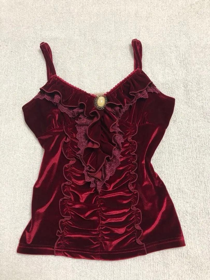 希少旧タグLIZLISAキャミソール　フリル付き　厚手ベロア　ワイン　姫系