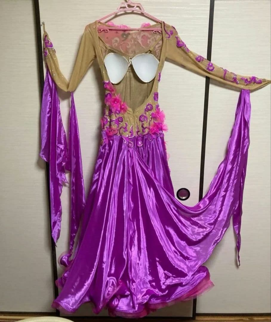 社交ダンスドレス、モダンドレス、スタンダードドレス、ドレス紫、M