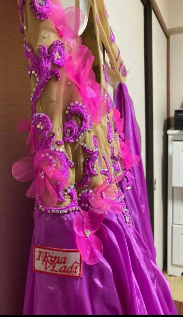 社交ダンスドレス、モダンドレス、スタンダードドレス、ドレス紫、M