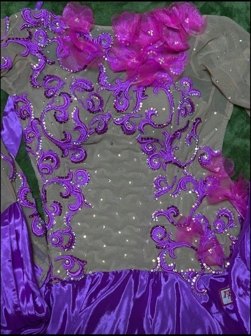 社交ダンスドレス、モダンドレス、スタンダードドレス、ドレス紫、M