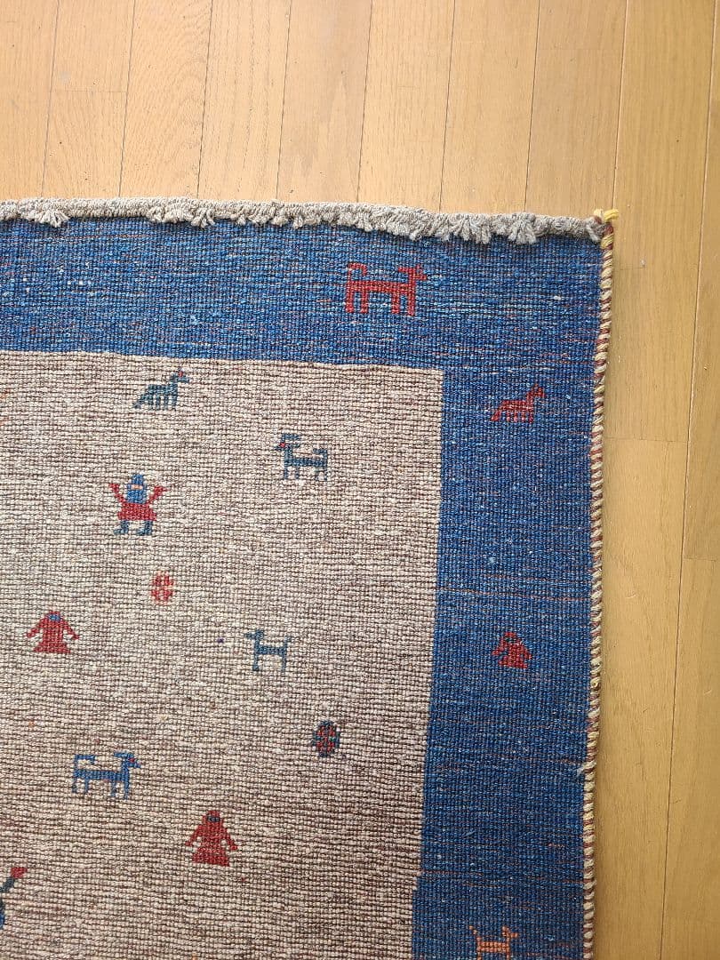 連休限定価格♪ギャッベ　手織り絨毯　民族模様　ラグ　約125×85㎝