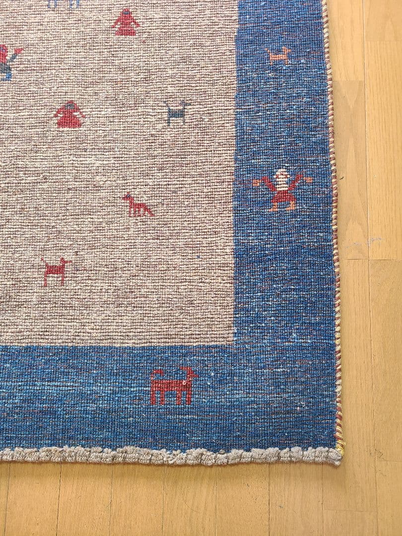 連休限定価格♪ギャッベ　手織り絨毯　民族模様　ラグ　約125×85㎝