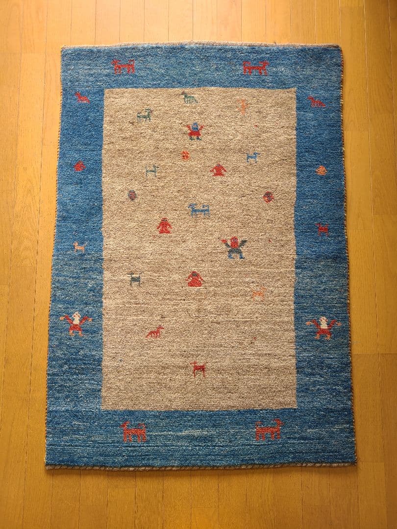 連休限定価格♪ギャッベ　手織り絨毯　民族模様　ラグ　約125×85㎝