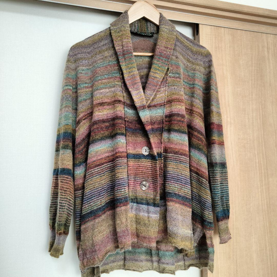 試着のみ美品✨ M.&KYOKO マルチボーダー カーディガン モヘヤ フリー