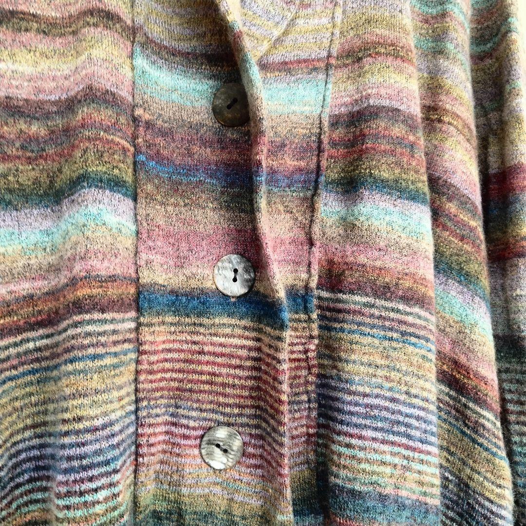試着のみ美品✨ M.&KYOKO マルチボーダー カーディガン モヘヤ フリー