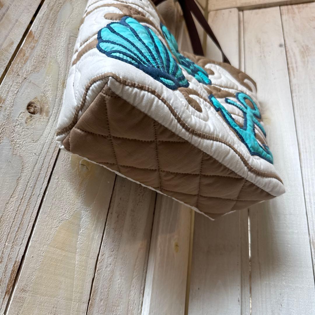 ハワイアンキルト♪ハンドメイドバッグ♪波と海のモチーフ&プルメリア