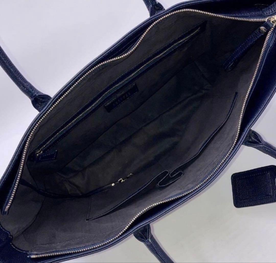 【美品】バーニーズニューヨーク ネイビー レザー トートバッグ