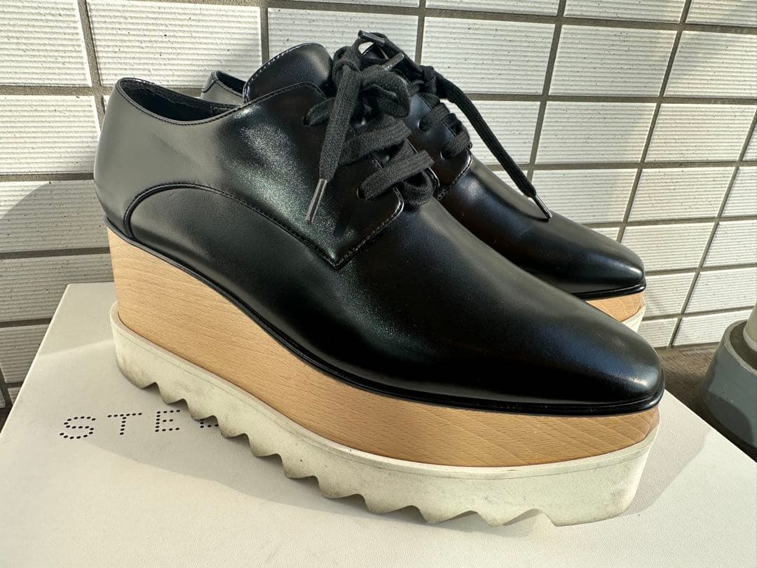 ステラマッカートニー エリス 35.5 黒 レザー 厚底 レースアップシューズ